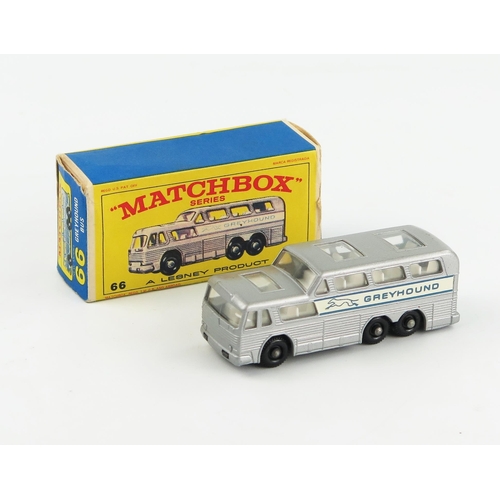 2483 - Matchbox Regular Wheels 66c Greyhound Coach - rarer first issue Stannard Code 1 - silver grey, clear... 