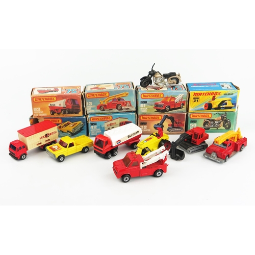 2486 - Matchbox Superfast Group - including 13 Snorkel, 21 Rod Roller, 32 Excavator, 42 Mercedes Container ... 