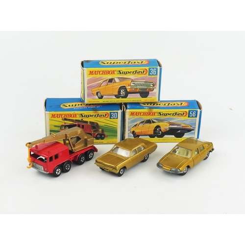 2488 - Matchbox Superfast G type box trio - (1) 30a 8 Wheel Crane, (2) 36a Opel Diplomat, (3) 56a BMC 1800 ... 