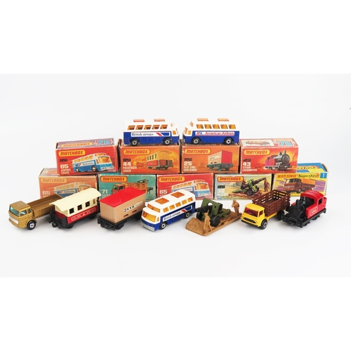 2495 - Matchbox Superfast Group of 9 - including 1 Mercedes Truck (missing canopy), 65 Airport Coaches x3, ... 