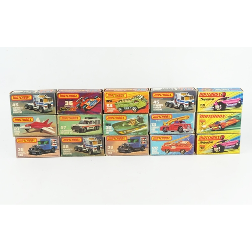 2496 - Matchbox Superfast Empty Box Group - including, 45 Kenworth x3, 57 Carmichael, 36 Formula 5000, 30 B... 