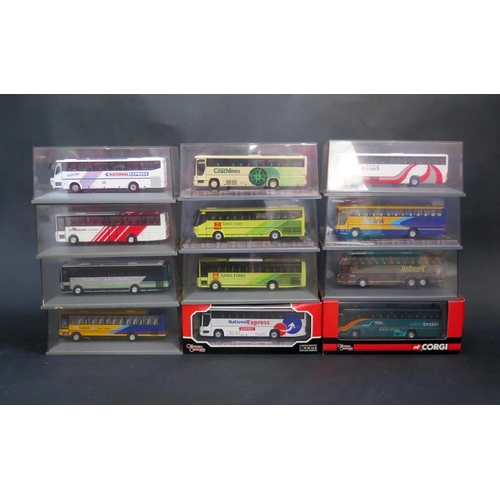 2532 - 12 Corgi Original Omnibus 1:76 Scale Model 'Newer Style' Coaches (cases grubby)