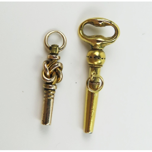 255 - Two Antique Gold Pocket Watch Keys, longest 30mm, 3g