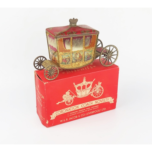 2559 - A Jacob's Biscuits Coronation Coach Novelty Biscuit Tin (23cm) - complete with light surface rusting... 