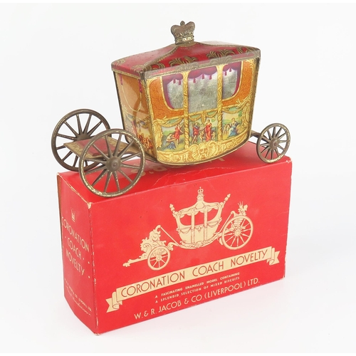 2559 - A Jacob's Biscuits Coronation Coach Novelty Biscuit Tin (23cm) - complete with light surface rusting... 