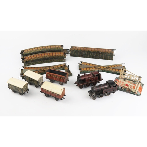 2566 - A Early Bing OO Gauge Train Set Including 2 Locos, 2 Wagons, 2 Passenger carriages (one missing roof... 