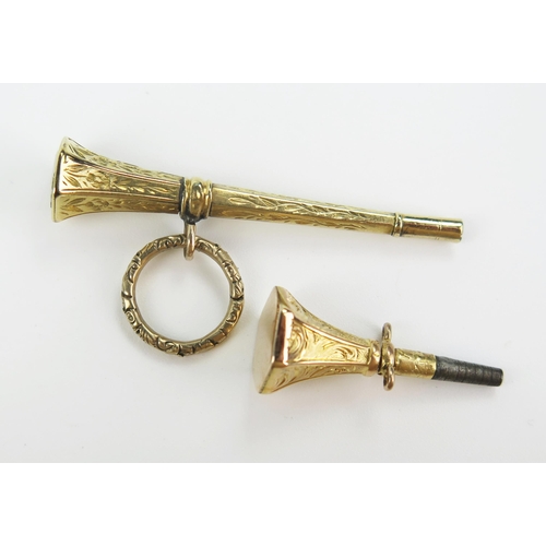 258 - Two 19th Century Gold Watch Keys, one set with agate and a jump ring (45mm), 7.1g