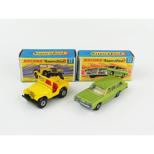 2599A - Matchbox Superfast G type box pair - (1) 72a Standard Jeep - light yellow, gloss black base, black a... 