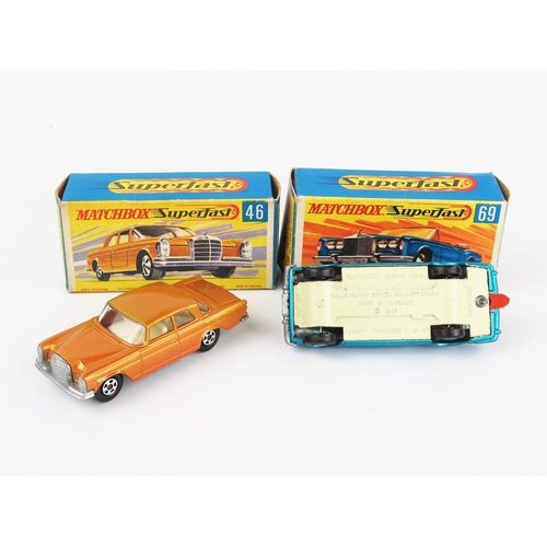 2599b - Matchbox Superfast G type box pair - (1) 46a Mercedes 300 SE - doors cast shut, solid narrow wheels,... 