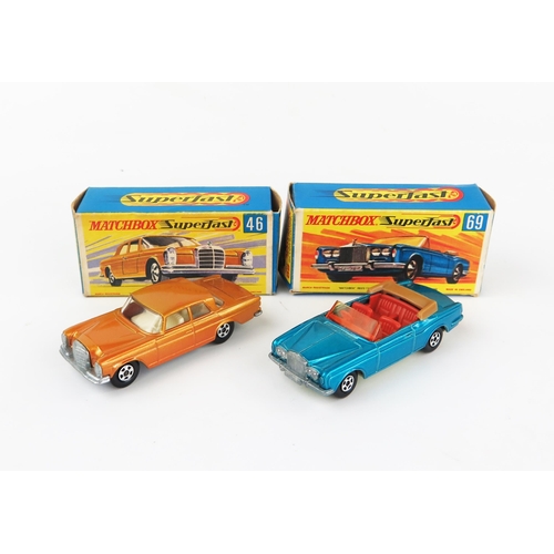 2599b - Matchbox Superfast G type box pair - (1) 46a Mercedes 300 SE - doors cast shut, solid narrow wheels,... 