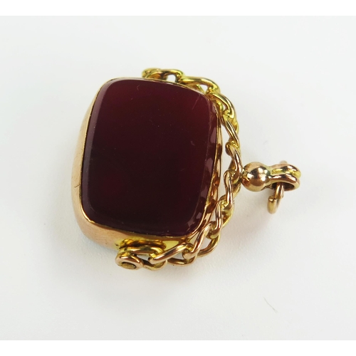 260 - Antique 9ct Gold, Bloodstone and Agate Swivel Fob, Chester hallmarks, 5.6g