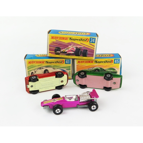 2600a - Matchbox Superfast Racing Car Trio in G type boxes - (1) 34a Formula 1 Racing Car, (2) 41a Ford GT -... 