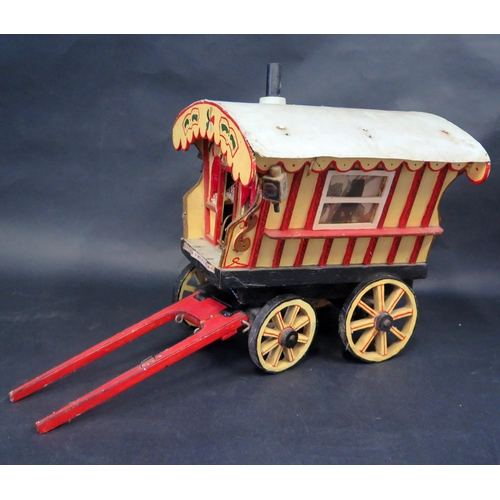 2611 - A Large Hand Built Model of a Gypsy Caravan - hand painted wooden construction with aluminium roof (... 