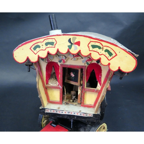 2611 - A Large Hand Built Model of a Gypsy Caravan - hand painted wooden construction with aluminium roof (... 