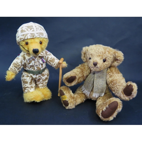 2619 - Two Merrythought Teddy Bears - Help For Heroes WW2 Injured Soldier and biscuit coloured bear with br... 