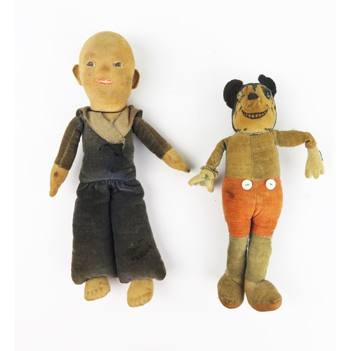 2622 - A Circa 1930's Dean's Rag Book Mickey Mouse Plush Toy (17.5cm) and Sailor Boy (22cm) a/f