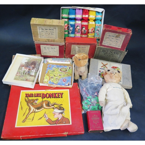 2636 - A Selection of Vintage Jigsaws, games, teddy bears (all but 2 jigsaws are complete)