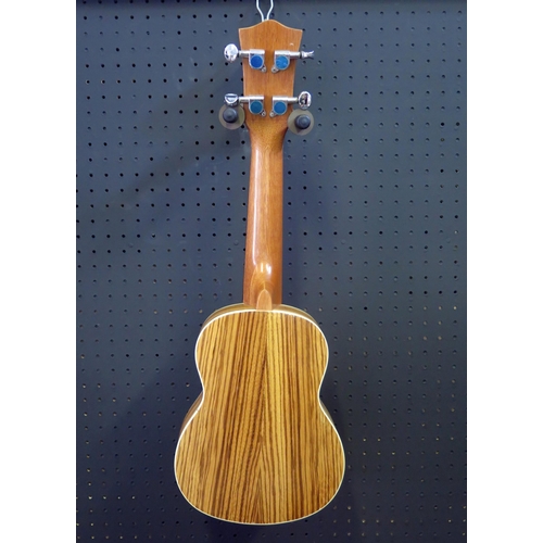 2654 - Excelsior Soprano Ukulele - zebrawood, abalone decoration - ex-shop stock in shipping box with fancy... 