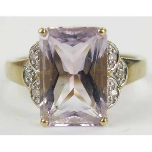 28 - 9ct Gold, Pink Topaz and Diamond Ring, size J.75, 3.3g