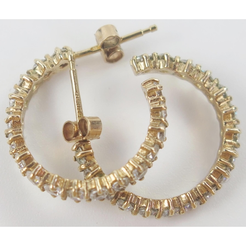 29 - Pair of 9ct Gold and White Stone Hoop Earrings, c. 19mm diam., 3g
