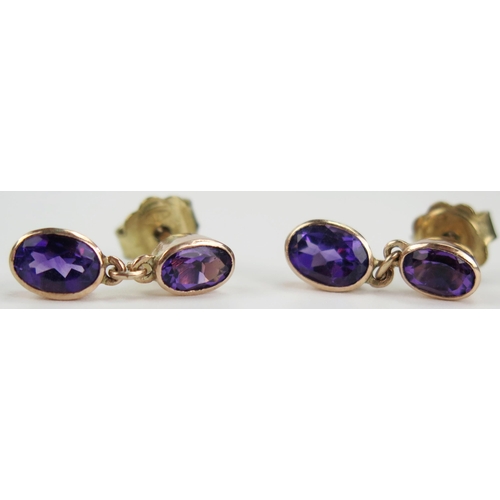 34 - Pair of 9ct Gold and Amethyst Pendant Earrings, 18mm drop, 2.3g