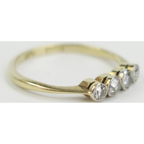 35 - 18ct Gold and Diamond Four Stone Ring millegrain set with old cuts, c. 2.5mm, size H.5, 1.4g