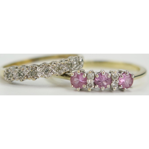 36 - 9ct Gold CZ Ring (size K.5, 1.3g) and pink sapphire and CZ ring (size O.5, 1.8g)