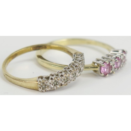 36 - 9ct Gold CZ Ring (size K.5, 1.3g) and pink sapphire and CZ ring (size O.5, 1.8g)