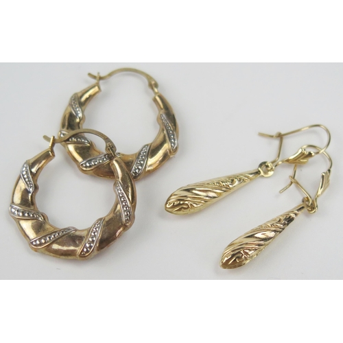 38 - Two Pairs of 9ct Gold Earrings (hoops 22mm diam.), 2.2g