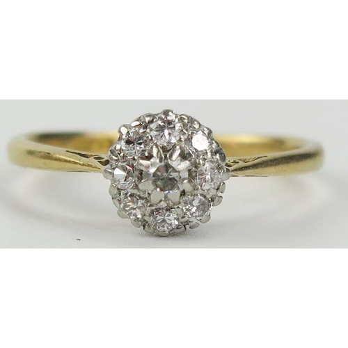 39 - 18ct Gold and Diamond Cluster Ring, 7mm head, size L.5, 1.9g