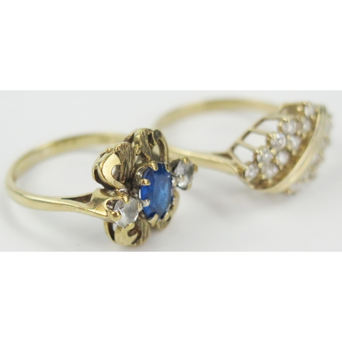 40 - 9ct Gold Three Stone Dress Ring (size N, 3.7g) and CZ ring (size N.5, 3.5g)