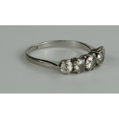 403 - 18ct White Gold Diamond Five Stone Ring, EDW 1.5ct, size N.5, 2.2g