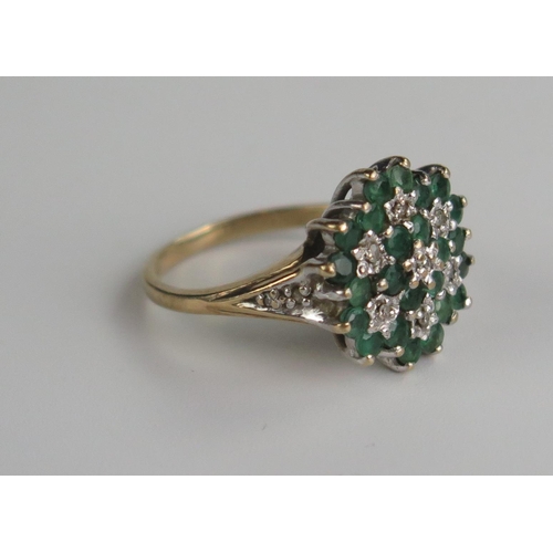 407 - 9ct Gold and Emerald Cluster Ring, 14mm head, size L, 3.9g