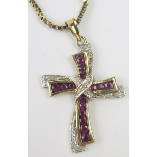 41 - Ruby and Diamond Cross Pendant in a 9ct white and yellow gold setting (36mm drop) and on a 14