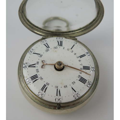 424 - A George III Silver Pair Cased Pocket Watch, chain driven fusee verge movement signed Simon Reynolds... 