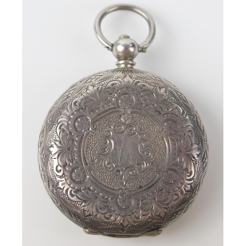 428 - Ladies Silver Cased Open Dial Pocket Watch, 39mm case with key wound movement, not running