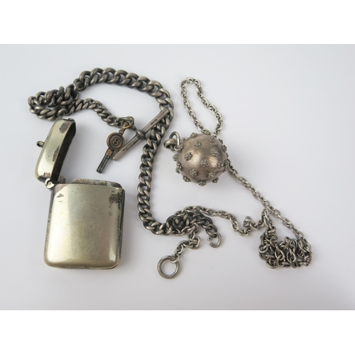 429 - Silver Albert (44g), plated chain and Vesta