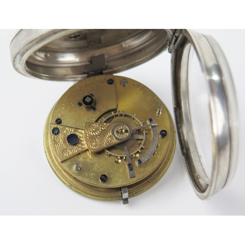 430 - Fattorini and Sons Silver Cased Open Dial Fob Watch, 52mm case with key wound movement, Chester 1901... 