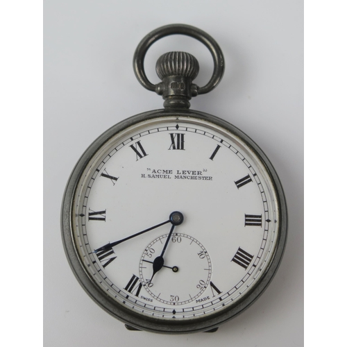 435 - 'ACME LEVER' Open Dial Fob Watch, 49mm case with keyless movement, Birmingham 1920. Needs attention