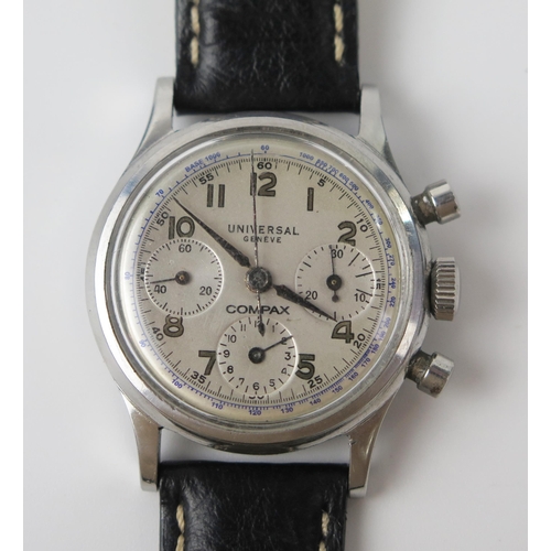 436a - Universal Geneve Compax Chronograph Wristwatch, 33mm steel case back no. 1161870 22278, back engrave... 