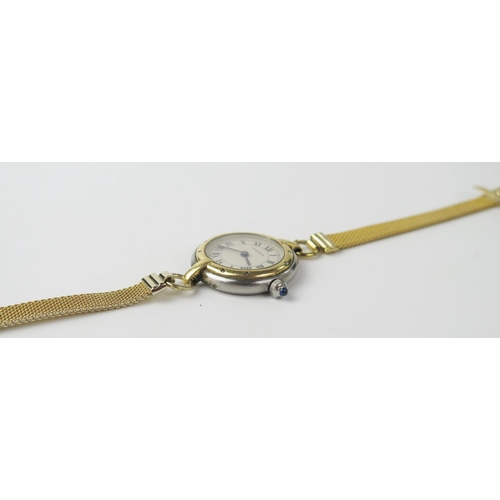 436b - Cartier Ladies Wristwatch, 23.5mm steel and gold case with cabochon sapphire set crown, back marked ... 