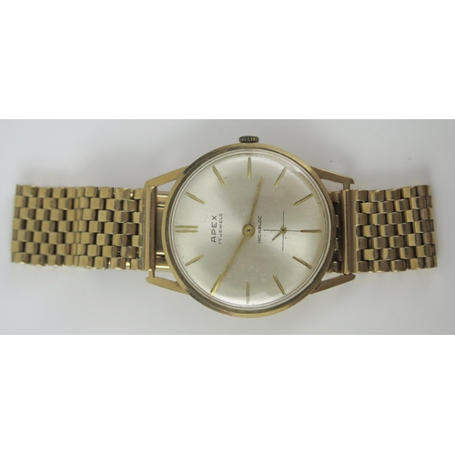 446 - APEX Gent's 9ct Gold Dress Watch with 9ct Gold Strap, the 33mm case with mechanical wing 17 jewel mo... 