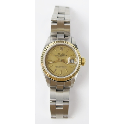 453A - ROLEX Ladies Oyster Perpetual Datejust Wristwatch, replacement non-Rolex movement. 26mm case. Runnin... 