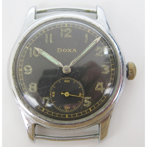 454 - Doxa Steel Cased Military Style Wristwatch with black dial, 36.5mm back no. D4649773