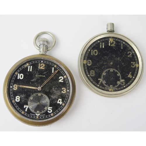 454a - CYMA Military Pocket Watch, back marked G.S.T.P. T18477 and one other, both A/F