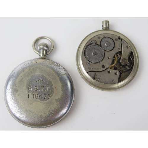 454a - CYMA Military Pocket Watch, back marked G.S.T.P. T18477 and one other, both A/F