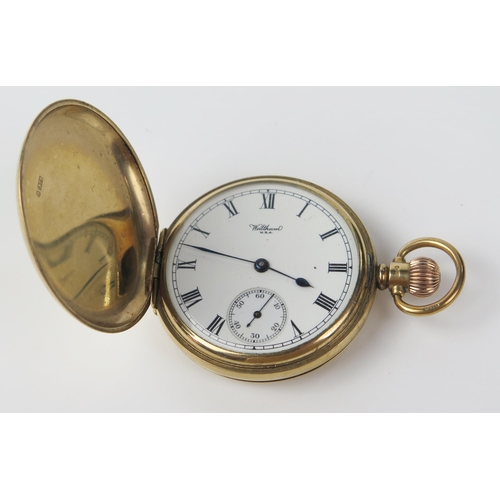 460 - WALTHAM 9ct Gold Full Hunter Pocket Watch, 49mm case marked for Birmingham 1912 and with keyless mov... 