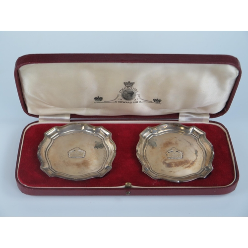 590 - Cased Pair of Silver Ashtrays commemorating the Coronation of Edward VIII, 8cm diam., Sheffield 1936... 