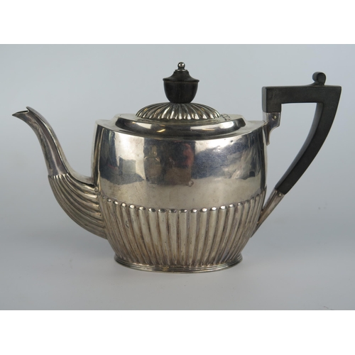 625 - Victorian Silver Bachelor's Teapot with gadrooned decoration, 21cm long, Sheffield 1893, Atkin Broth... 