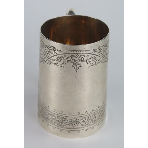 639 - Victorian Silver Half Pint Mug with engraved foliate decoration, 9.5cm high, London 1882, 	Walter & ... 